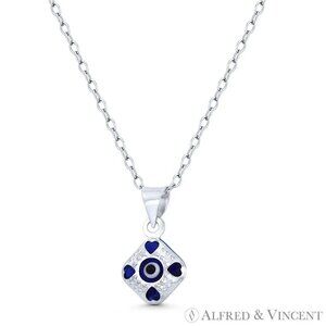 Tiny Evil Eye Charm Glass Bead Pendant in .925 Sterling Silver -Clear Light Blue
